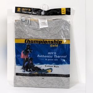 NEW Boys Championship Gold Grey Authentic Thermal 2 Piece Set, 4T Size